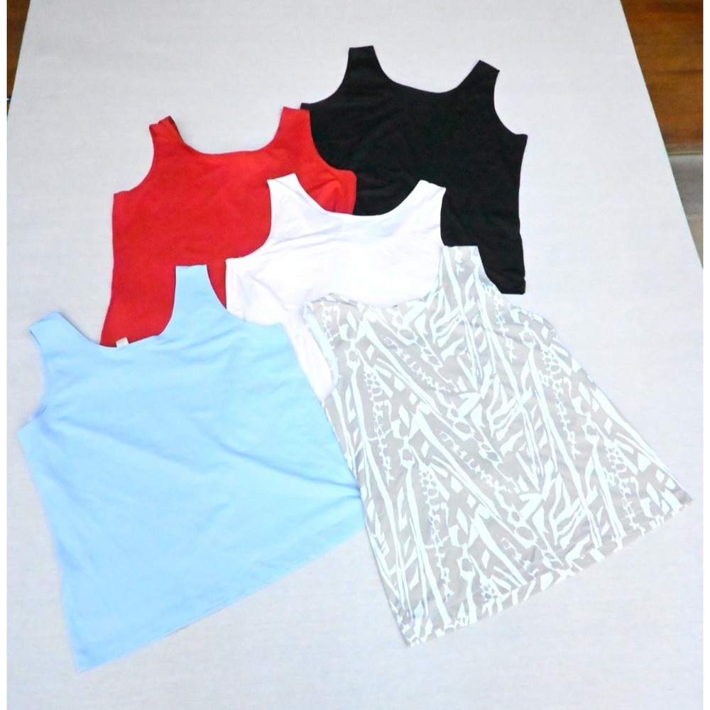 Chicos Lot of 5 Womens 2 L Tank Tops Red Black Pink Blue Taupe Print Scoop Neck - Picture 13 of 14